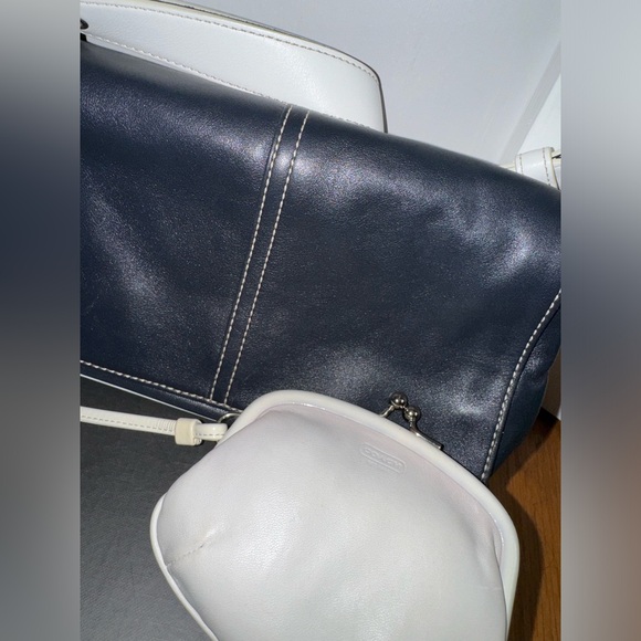 Coach Blue and White Leather Handbag with Coinpurse - Picture 2 of 16